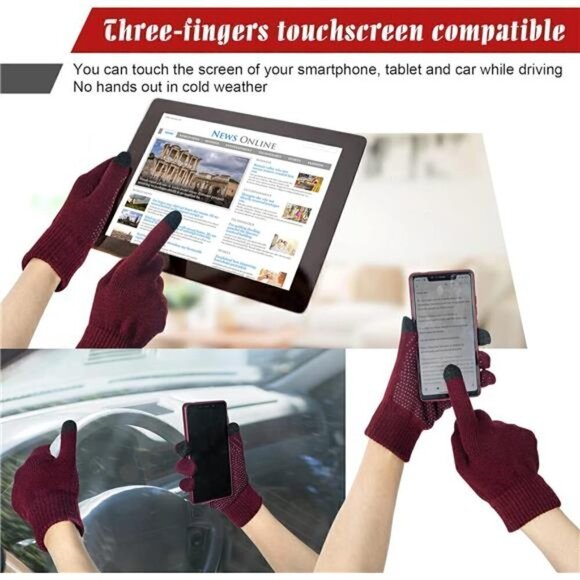 Winter Hat Scarf Touch Screen Gloves Set 3 Pcs Warm Knit Fleece Lined Beanie NEW - Picture 3 of 5